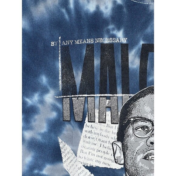Vintage 90s Malcom X By Any Means Necessary Dont Sell Out T-Shirt Blue Tie Dye M - Picture 8 of 11